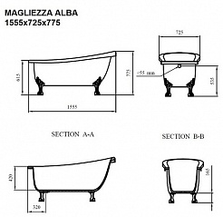 Magliezza Акриловая ванна на лапах Alba (155,5x72,5) ножки золото – фотография-2